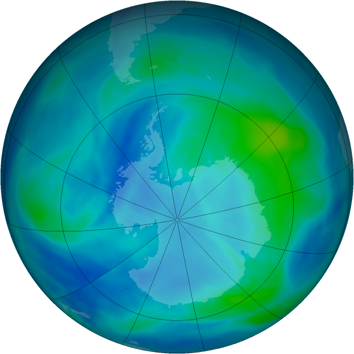 Antarctic ozone map for 12 March 2007